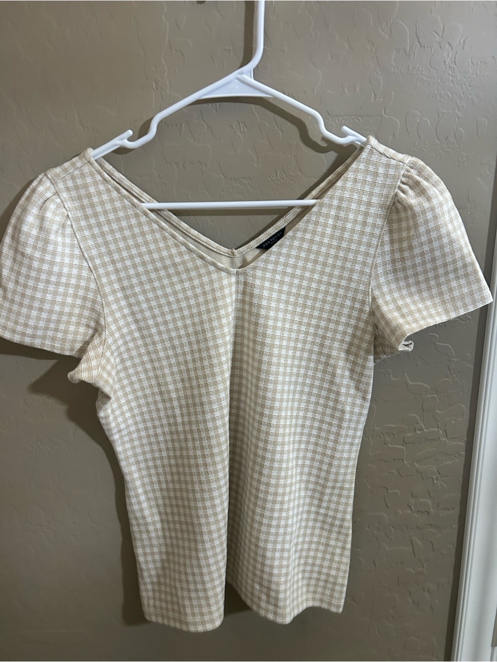 Beige Gingham Set - Short Sleeve Top & Pull-On Pants